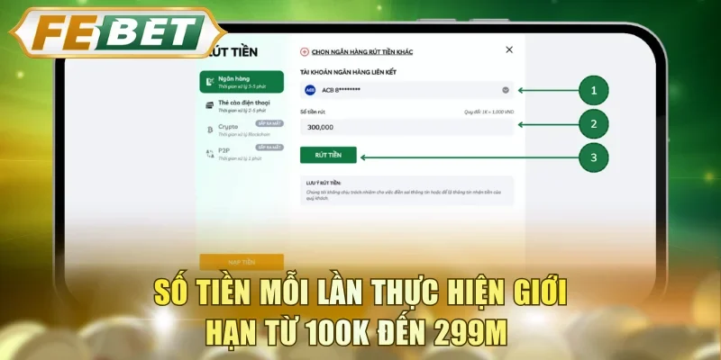 Số tiền mỗi lần thực hiện giới hạn từ 100K đến 299M